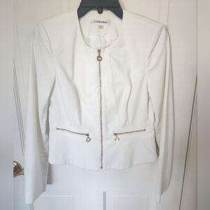 Calvin Klein White Zip-Pocket Women's Blazer